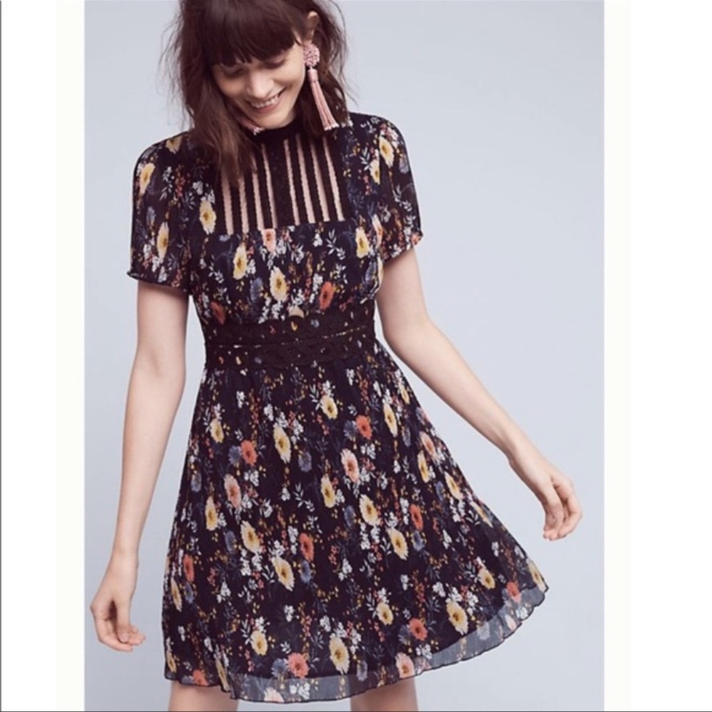 Navy blue knee length floral and lace dress size small